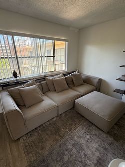 Large Modular Sectional Couch / Sofa + Ottoman – Cream/Beige – Deep & Comfortable