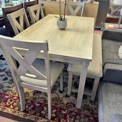 New In Boxes 6pc. Light Beige Dining Table Set 