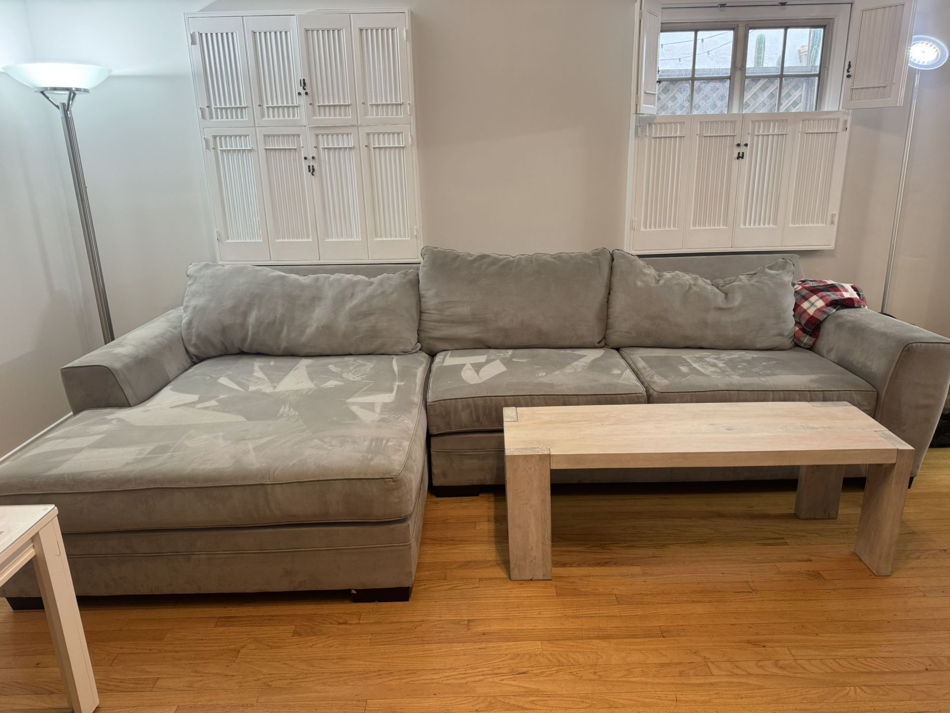 Light Gray Microsuede Sofa With Chaise 