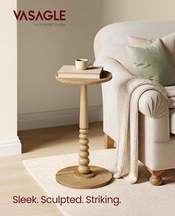 VASAGLE Round Wood Pedestal Side Table