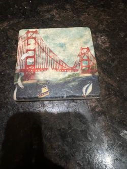 REAL MARBLE 4”x4” San Francisco Golden Gate Bridge Coaster Handcrafted in USA Studio Vertu