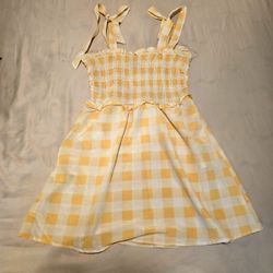 Yellow And White Checkered Dress Large