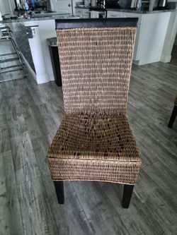 Wicker Rattan Dining Chair Dark Wood Legs