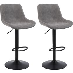 Bar Stools Set of 2, Swivel Counter Height Barstools with Back, Adjustable Bar Chairs, Tall Armless PU Leather Kitchen Island Stool, Grey