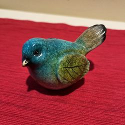 GANZ BLUE BIRD FIGURINE WITH LEAF WINGS BEAUTIFULLY COLORED GLOSS FINISH