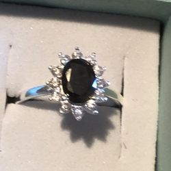 .925 Anillo De Plata Con Piedra CZ Negra Size 9