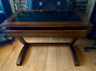 Elegant Wood & Glass Desk with Keyboard Drawer