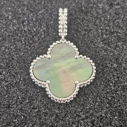 New 14k White Gold Van Cleef Pendent
