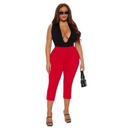 Size 1X  Fashion Nova Capri Leggings - Red