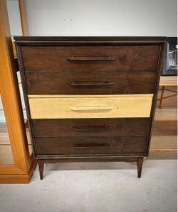 Bassett Five Drawer Walnut Tallboy Dresser