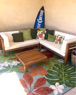 🔴 OUTDOOR PATIO FURNITURE L SHAPED SOFA WITH OFF WHITE CUSHIONS 🔴