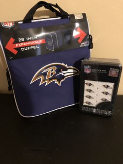 Baltimore Ravens duffel bag and double six dominoes