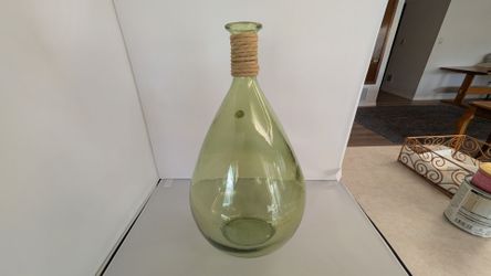 Vidrios San Miguel Handmade Spanish Green Glass Bottle  Vase 14 1/4"