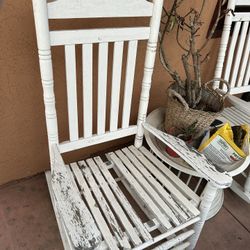2 White Wood Rocking Chairs 