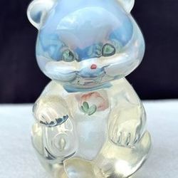 Fenton Art Glass Hand Painted Opalescent Sitting Bear - Meadow Beauty Collection