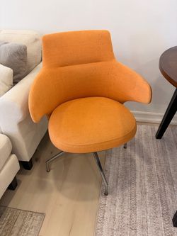 Two Orange Upholstered Accent Chair with Metal Base