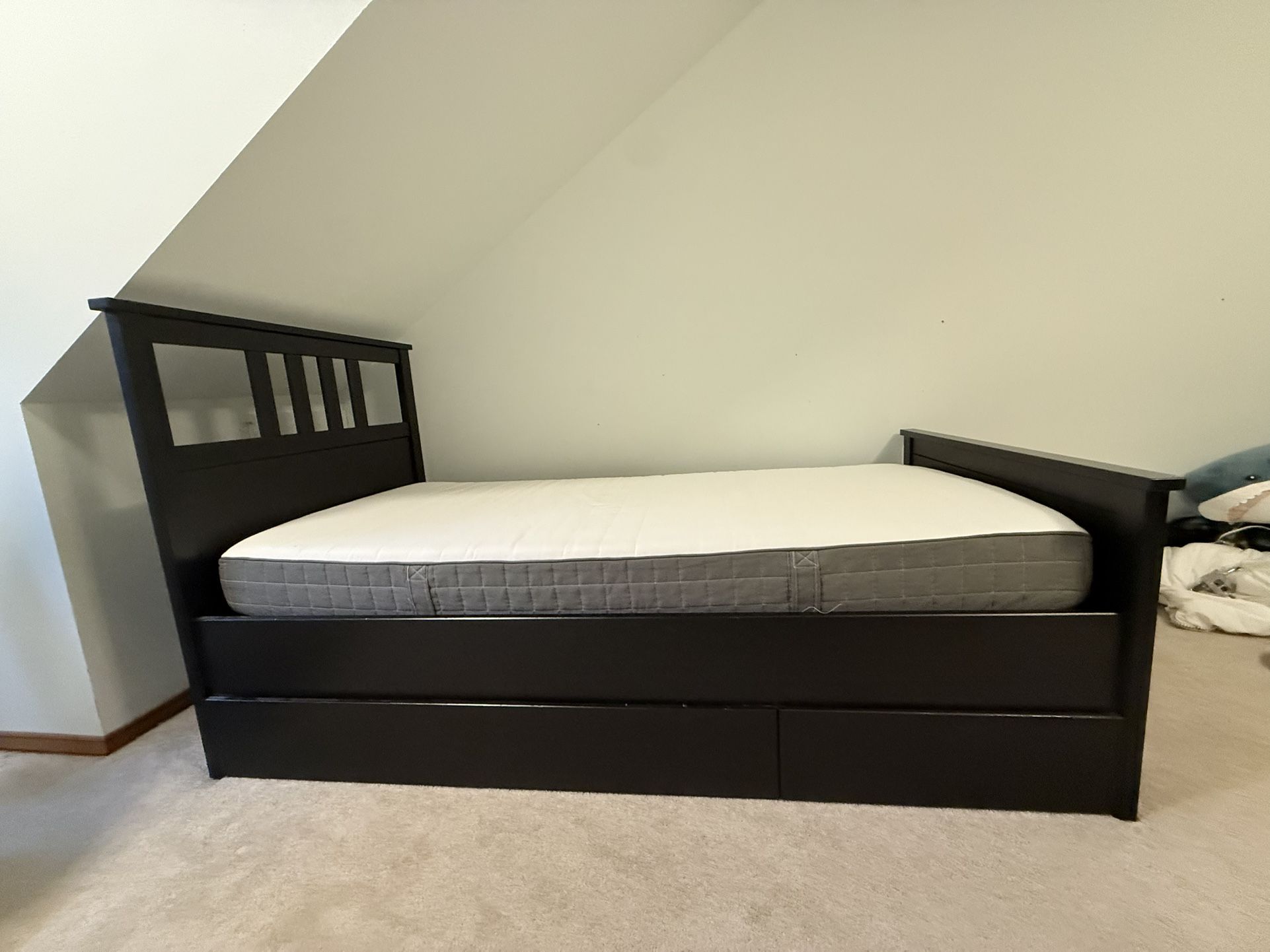 IKEA Twin Bed Frame With Drawers & Mattress 