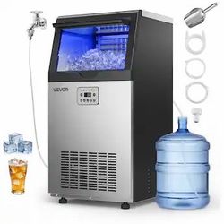 New Commercial Ice Maker Machine, 100 lbs/24h with 30 lbs Storage Capacity, Built-in/Freestanding/Under Counter, Stainless Steel Ice Maker with LED Di