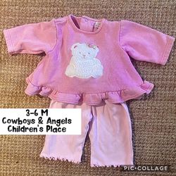 3-6 M  Cowboys & Angels Children’s Place Swing Top Fleece Bear On Sweatshirt & Cotton Knit Pants 