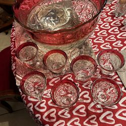 Beautiful  Vintage Cranberry Crystal Pounch  Set