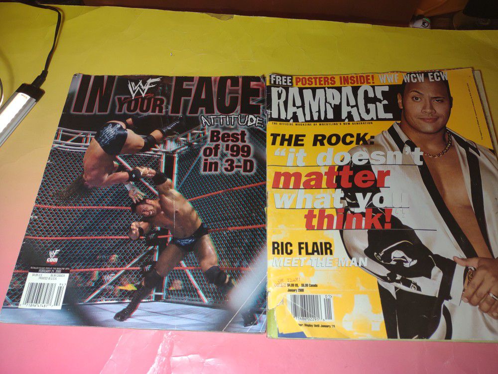 WWE Magazine Vintage Rampage And 3D January 2000 And February 2000 Attitude Era Posters Articles Chairs Tables Dudley Stone Cold The Rock NWO ECW WCW