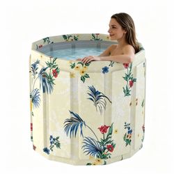 Large Floral Folding Bathtub 27.6” x 25.6” Portable Soaking Bath Tub New