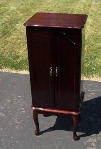 Jewelry armoire cherry Queen Anne legs mirror
