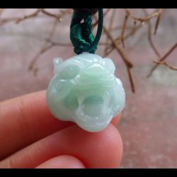 Certificate Jadeite Jade Hand Carved Green good luck Pendant small Tiger head