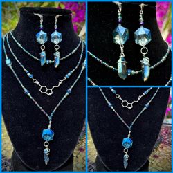 Handmade Blue Serotonin Necklace And Earring Set 