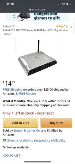 Airlink101 AR420W Super G 108Mbps 802.11g Wireless Router