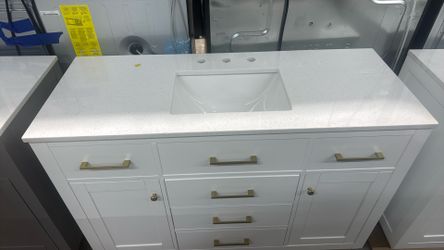 48 x 19 white shaker bathroom vanity combo with  Quartz countertop & sink