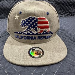 California Republic Hat Bear Logo Embroidered Snapback Flat Bill Baseball Cap 