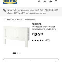 IKEA BRIMNES King Headboard w/ Storage (White) 