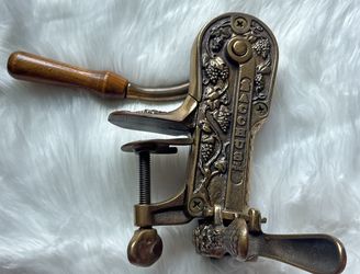 Vintage Bacchus Ornate Brass Wine Bottle Opener Table Vise Mount Corkscrew Italy