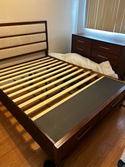Wood bed frame and dresser