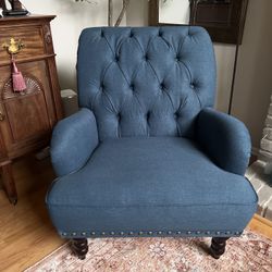 Pier 1 Tufted Blue Accent Chair – Nailhead Trim – Excellent Condition