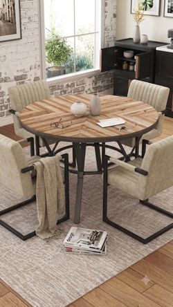 Brand New Round Table With 4 Faux Leather Chairs