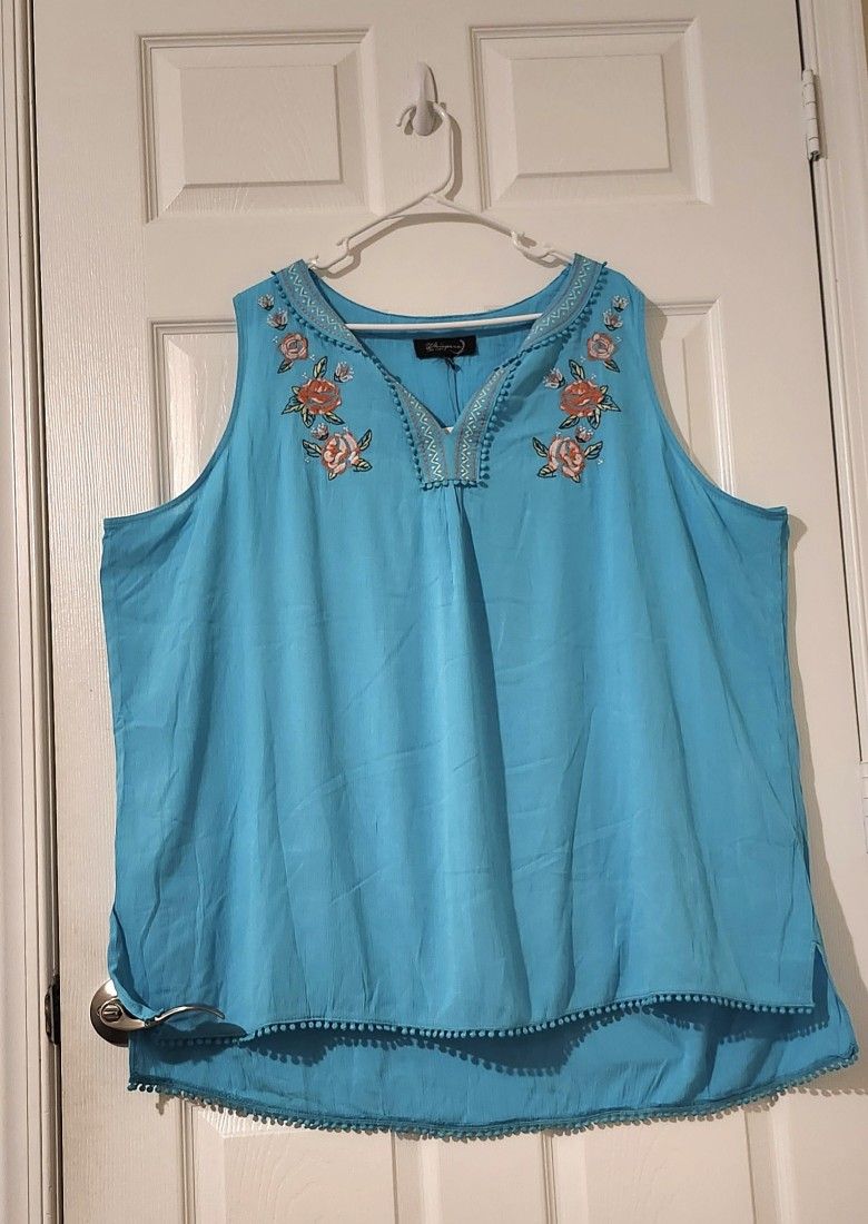 Embellished Blue Sleeveless Blouse