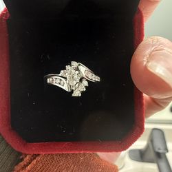 Engagement Ring + Wedding  Band Set-10 ct. White Gold - With Box -$400 OBO- Size 4 1/4- Marquis Cut Authentic Diamonds-  10 ct White Gold With Box