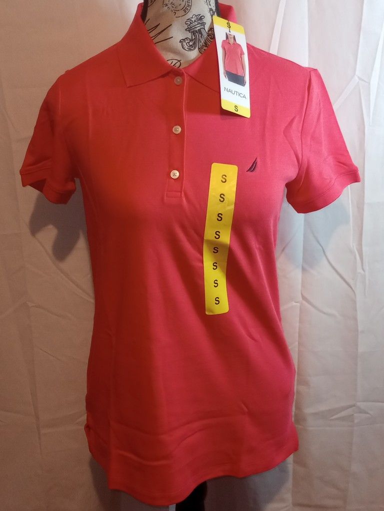 NWT Nautica Women's Polo Shirt Small Paradise Pink Short Sleeve Cotton