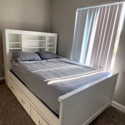 Full Sized Bed Frame With Shelves & Storage