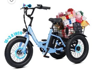 ESKUTE T300mini Electric Tricycle for Beginners, 16" x 3.0 Fat Tire Folding 3-Wheel E-Bike, 500W Peak Motor, 302Wh Battery, Step-Thru, 12.5 MPH, Purpl