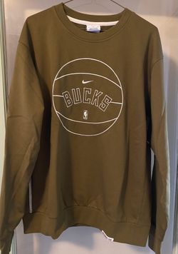 NWT Milwaukee Bucks Nike NBA Authentics Dri-Fit Sweatshirt Men Sz L Olive Green