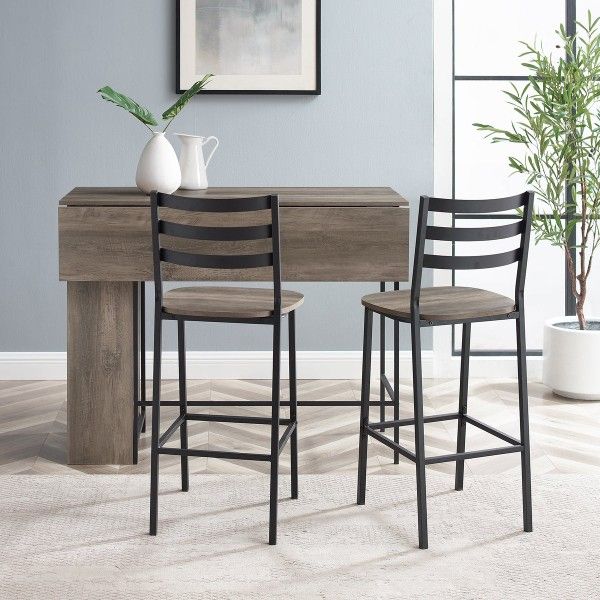 High Top 3 Piece Drop Leaf Counter Table Dining Set with Storage, 48", Grey Wash(New In A Box)