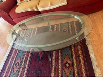 Oval Glass Top Coffee Table with Wood Base