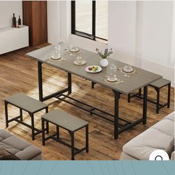 Extendable Dining Table Set 5 pcs Extendable Table for 6-8 People from 63 inch to 78 inch with 4 Stools