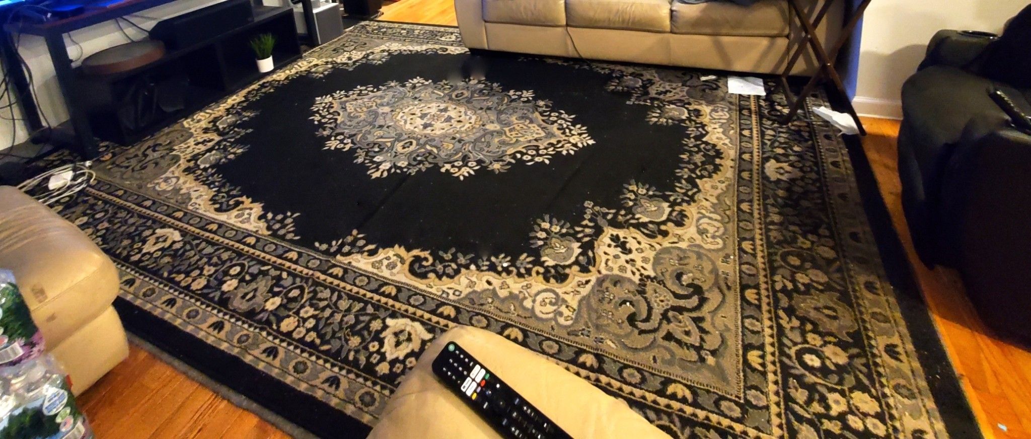 9' x 12' Black Amaya Living Room Rug with Anti-Slip Mat
