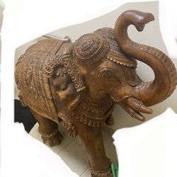 2 Beautiful Hand Carved Wooden Elephants  JUST REDUCED OBO