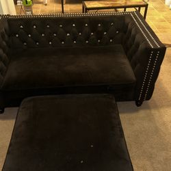Black Velvet Sofa And Ottoman 
