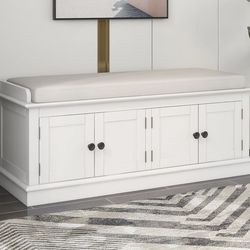 Assembled New Farmhouse Storage Bench for Entryway Wood Shoe Storage Benches with Adjustable Shelves